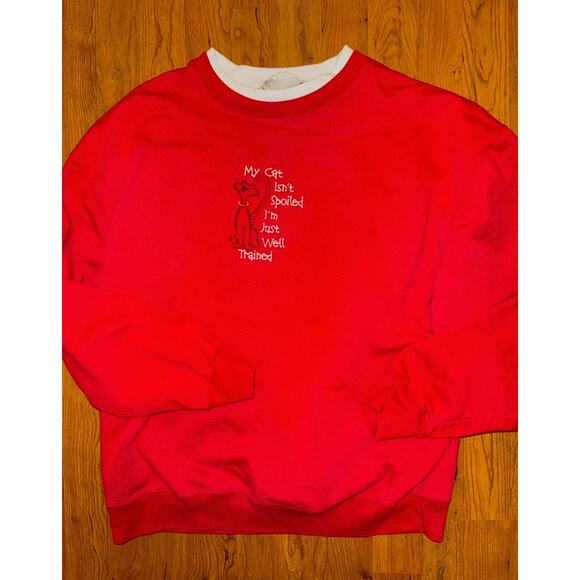 M & C sportswear Tops - VTG 90s Red Embroidered Spoiled Cat Sweatshirt Women's XL Double Collar Grandma